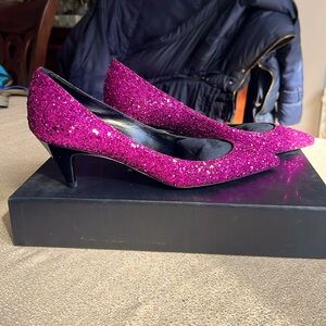 NWT Saint Laurent “Charlotte” Purple Glitter Heels Size 38